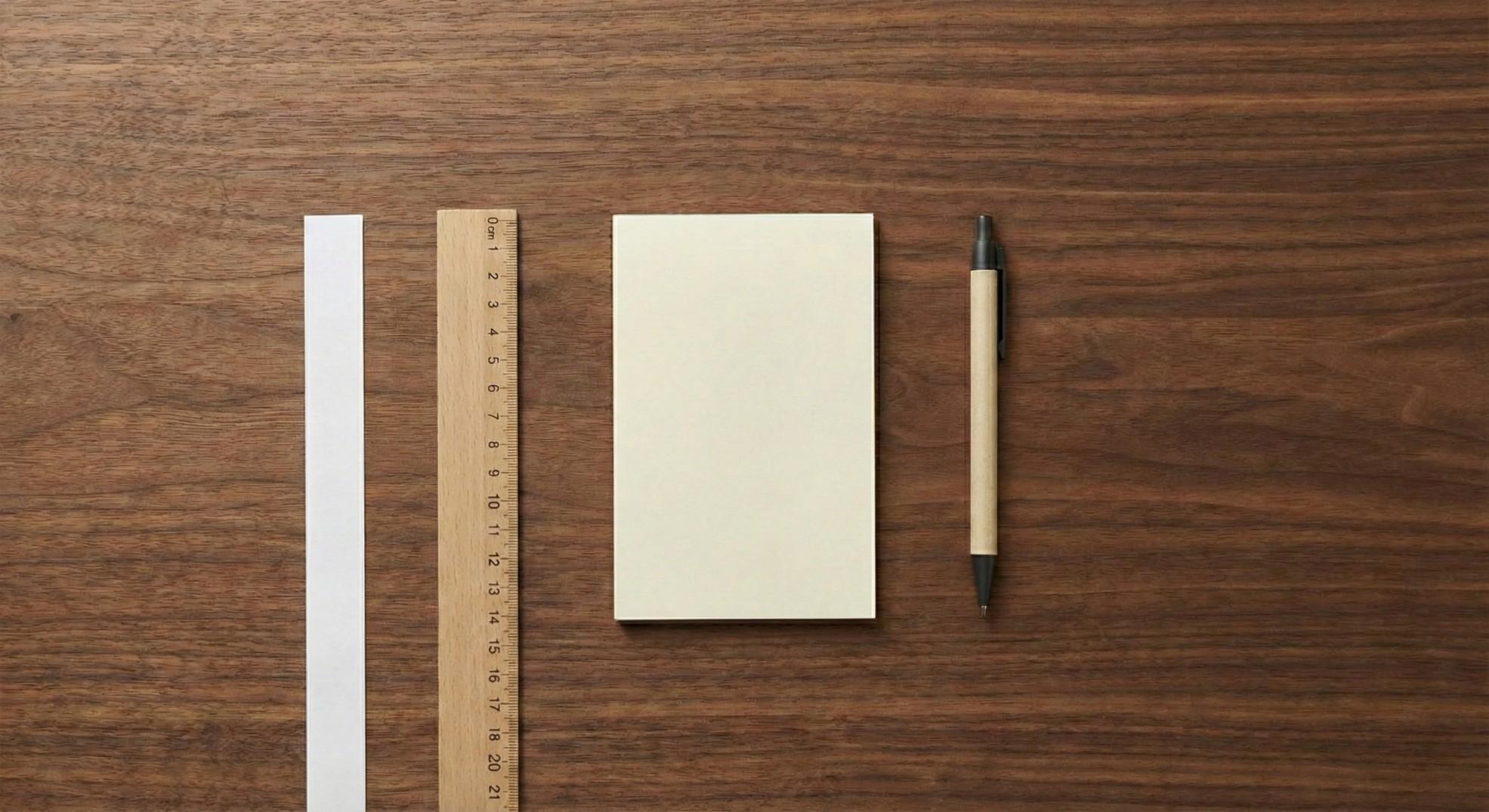 Alternative tools for measurement: a strip of paper, ruler, pen, and notepad. Alternative tools for measurement: a strip of paper, ruler, pen, and notepad.